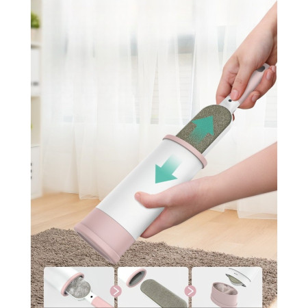 Perie Electrostatica,  Pentru Curatarea Parului/Scamelor de pe Haine si Tapiterii, 2 Fete, Autocuratare, 31 x 8.5 cm, Roz