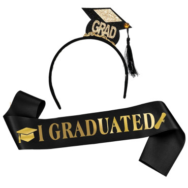 Set din 2 Piese pentru Absolvire, Cyrax, Panglica si Coronita, Model I Graduated, Negru