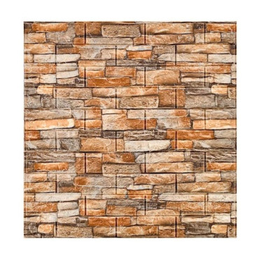 Set 10 Placi Tapet 3D,  70 x 77 cm, Grosime 3 mm, din Polietilena, Model Caramida, Suprafata acoperita 5.3 mp, Piatra Galbena