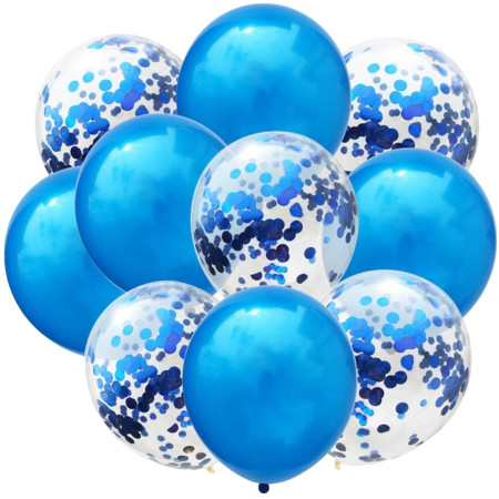 Set 10 Baloane din Latex, Cyrax, Model Party Confetti, 5 x Confetti, 5 x Albastru, 25 cm, 2.2g