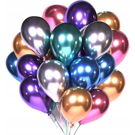 Set 50 Baloane din Latex Chrome, Cyrax, Model Party, 23 cm, Multicolor, 2.2 g