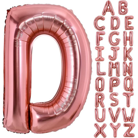 Balon Folie Metalizata Litera D, Cyrax, 100 cm, Umflati cu Heliu sau Aer, Ambalaj Individual, Pai inclus, Rose Gold