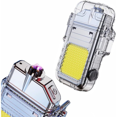 Lanterna Tip Breloc cu Bricheta,  Impermeabila, 3 Moduri Iluminare, 300 mAh, Incarcare USB-C, COB, Raza de Actiune 50 - 100 m, 7.4 x 4.9 x 1.7 cm, Argintiu