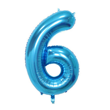 Balon din Folie Cyrax, Cifra 6, 81 cm, Pentru Aer sau Heliu, Bulk, Albastru