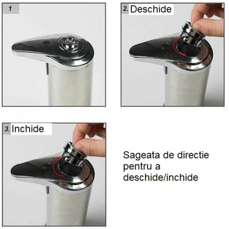 Dispenser pentru Sapun Lichid/Dezinfectant,  cu Senzor Infrarosu de Miscare, din Otel Inoxidabil, 250 ml, 19 x 11 cm, Gri