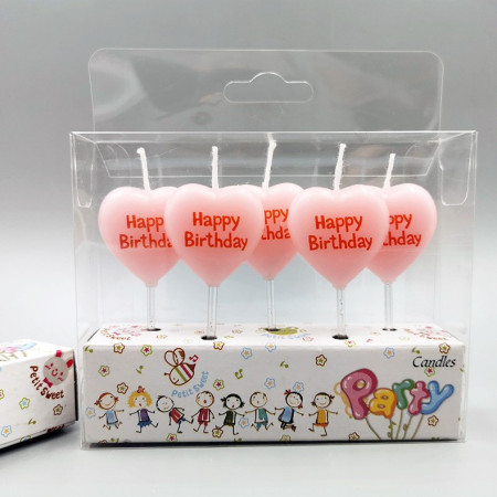 Set 5 Lumanari de Tort, Cyrax, Model Inima, Text Happy Birthday, 2.5 x 2.5 cm, din Ceara, Multicolor