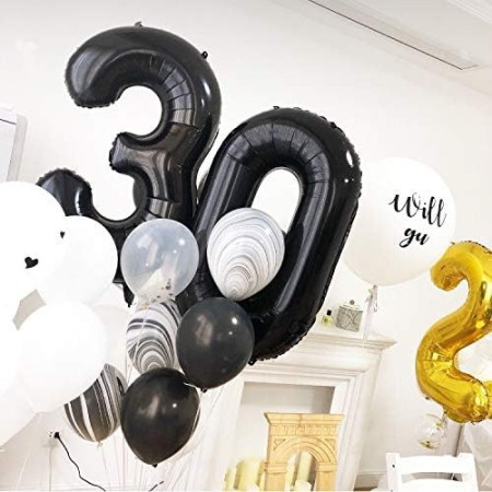 Balon din Folie Metalizata, Cyrax, Figurina Cifra, Tema Aniversare 40 cm, Ambalaj Individual, Pai inclus, Umflare cu Aer sau Heliu, Negru, Cifra 0