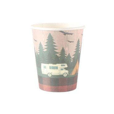Set 10 Pahare, Cyrax, Imprimeu Camping, din Carton, 250 - 300 ml, 7.5 x 8.4 x 5.3 cm, Multicolor