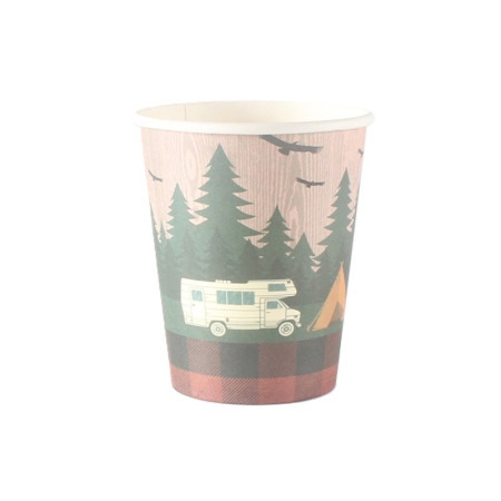 Set 10 Pahare, Cyrax, Imprimeu Camping, din Carton, 250 - 300 ml, 7.5 x 8.4 x 5.3 cm, Multicolor