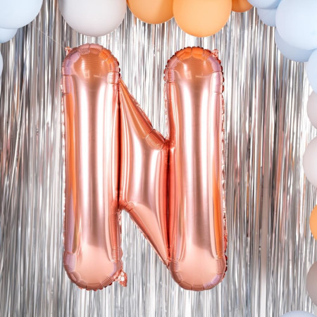 Balon Folie Metalizata Litera N, Cyrax, 100 cm, Umflati cu Heliu sau Aer, Ambalaj Individual, Pai inclus, Rose Gold