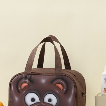 Geantă Frigorifică, Cyrax, cu Desene Animat 3D, Portabilă pentru Copii, de Prânz, din Pânză Oxford, 27.5x18x20 cm, Model Ursulet, Maro