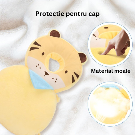 Perna tip Rucsac pentru Protectia Capului,  Tetiera tip Tigru, pentru Bebelusi, 33x6x19 cm, 180 g, Crem