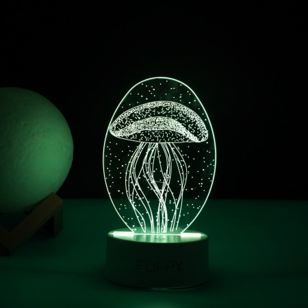 Lampa LED decorativa,  3D, Meduza, din material acril si lumina multicolora, alb