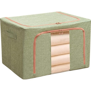 Cutie de depozitare pliabila,  Cu fermoar, 100 L, Textil, 60x42x40 cm, Cadru Metalic, Suport Baza Stabil din Plastic, Verde