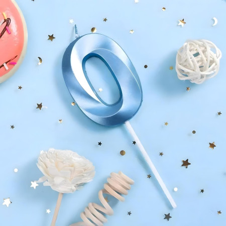 Lumanare Cifra 0, Cyrax, Model Diamond, 5 x 3.4 cm, Albastru