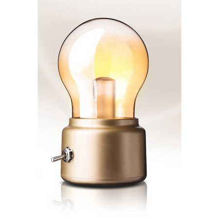 Lampa LED Decorativa sub forma de Bulb, Retro pentru interior, Bej/ Transparent, 5 V, 500 mA, ABS, Lumina Calda, Incarcare USB, Autonimie 12 Ore, Comutator Metalic,  11x7x6 cm