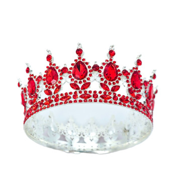 Diadema, Cyrax, din Aliaj, cu Cristale, Accesoriu Par, Aniversare, Nunta, Petrecere, 15.5 x 5.3 cm, Rosu