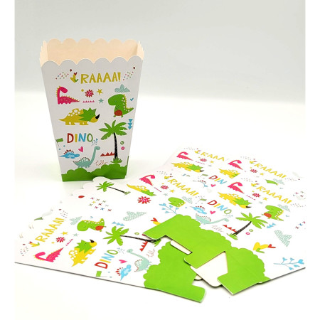 Set 6 Cutii de Popcorn, Cyrax, Colectia Dino Park, 9 x 13 cm, din Carton, Multicolor