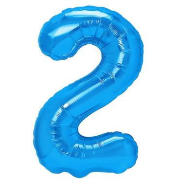 Balon din Folie Metalizata Cyrax, Figurina Cifra, Tema Aniversare 40 cm, Ambalaj Individual, Pai inclus, Umflare cu Aer sau Heliu, Albastru, Cifra 2