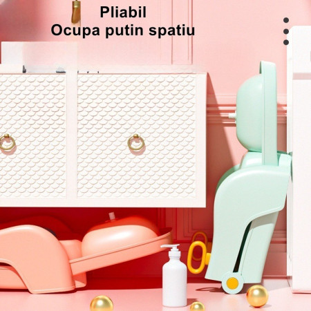 Suport Pliabil pentru Spalat Parul Cyrax, Pentru Copii, cu Scurgere, cu Picioare Antialunecare, Material Polipropilena, Suport Cap Reglabil, cu Manere, 110 x 35 x 21 cm, Roz