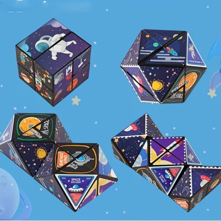 Jucarie Interactiva, Cyrax, 3D Cub Rubik, Diferite Forme, Anti-stress, Tema Spatiu Cosmic, Multicolor