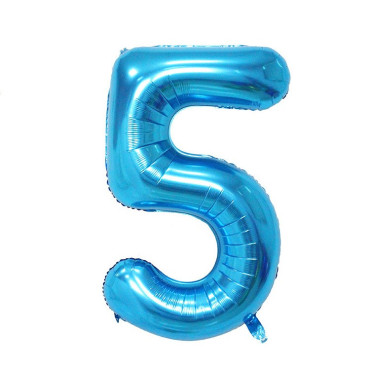 Balon din Folie Cyrax, Cifra 5, 81 cm, Pentru Aer sau Heliu, Bulk, Albastru