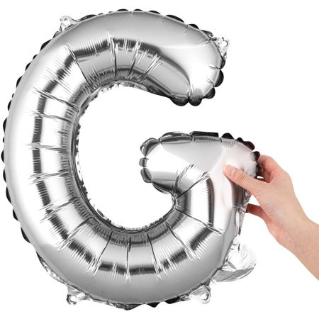 Balon Folie Metalizata Litera G, Cyrax, 40 cm, Umflati cu Heliu sau Aer, Ambalaj Individual, Pai inclus, Argintiu