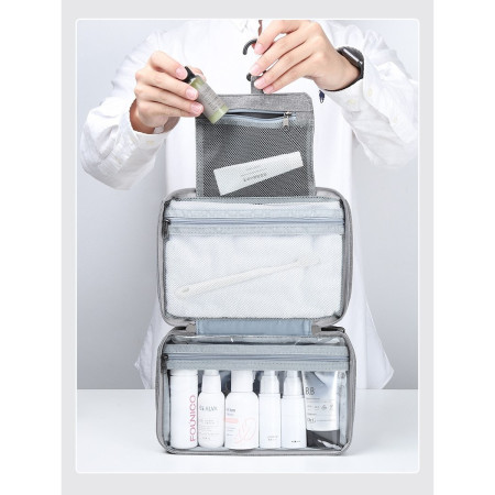 Geanta cosmetice voiaj, Cyrax, material textil, impermeabil, Gri, 12.5 x 9 x 22 cm