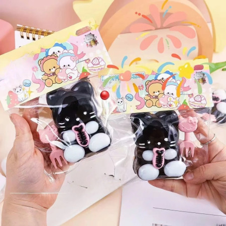 Jucarie Antistres Squishy, Cyrax, cu Revenire Lenta, Squeeze Pinch Family, Model Pisicuta, 10cm x6cm Ambalaj Transparent, 70 gr, Negru