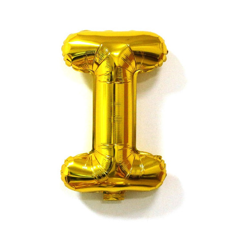 Balon Folie Metalizata Litera I, Cyrax, 40 cm, Umflati cu Heliu sau Aer, Ambalaj Individual, Pai inclus, Auriu