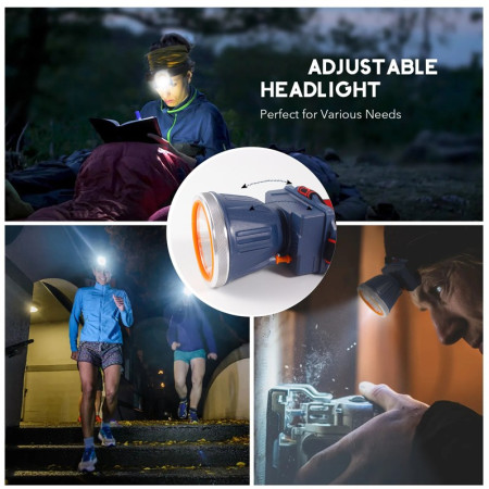 Lanterna LED de Montat pe Cap,  cu Raza Lunga de Zoom, Reincarcabila USB, Far Telescopic, Rezistent la Apa, Reglabil, pentru Pescuit in Aer Liber, Camping, Lumina Puternica, Lanterna, 7.5x5.8x5.5 cm, Albastru