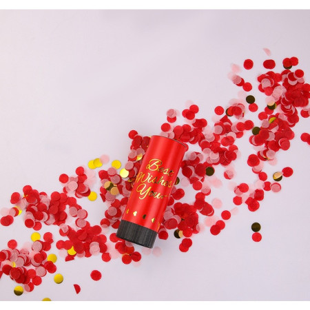 Tun de Confetti, Cyrax, Best Wishes 11 x 4 cm, Model Buline din Hartie si Folie, Rosu