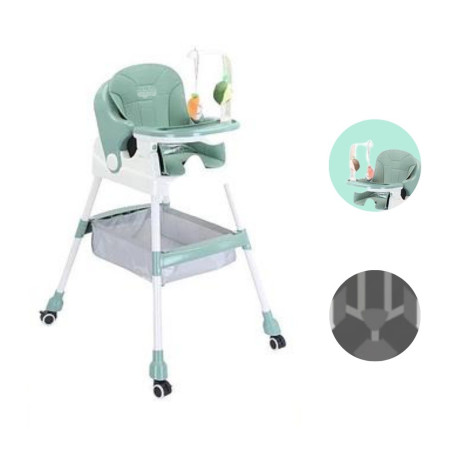 Scaun de Masa pentru Copii, Cyrax, Multifunctional, Pliabil, cu Roti, Cos de Depozitare, din Plastic, Centura de Siguranta, Suport de Agatat Jucarii, 110 x 60 x 70 cm, Verde