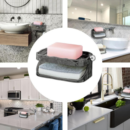 Savoniera Dubla,  2 Straturi, Instalare fara Perforare, Agatatoare Burete, 13.5 x 8.5 x 6 cm, Gri