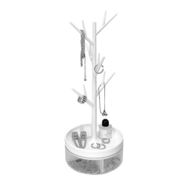 Cutie de Bijuterii,  Rotativa, cu Suport Tip Ramura, 36.5 x 14 cm, din ABS+PP, Alb