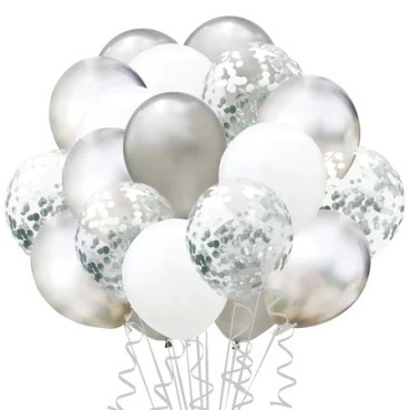 Set 15 baloane pentru petrecere, Cyrax, alb/argintiu, 30 cm