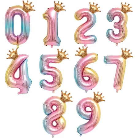 Balon din Folie Metalizata, Cyrax, Figurina Cifra Gradient, Tema Aniversare 80 cm, Ambalaj Individual, Pai inclus, Umflare cu Aer sau Heliu, Coronita, Cifra 9