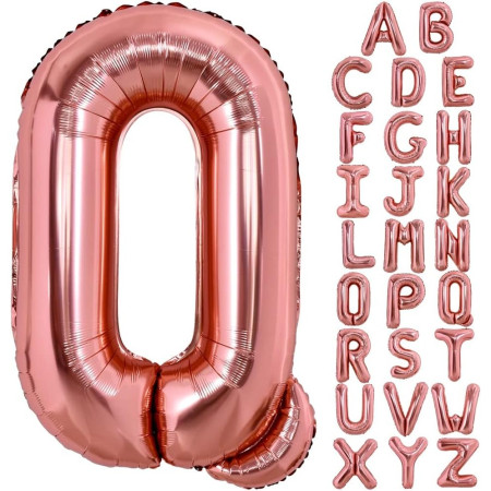 Balon Folie Metalizata Litera Q, Cyrax, 100 cm, Umflati cu Heliu sau Aer, Ambalaj Individual, Pai inclus, Rose Gold