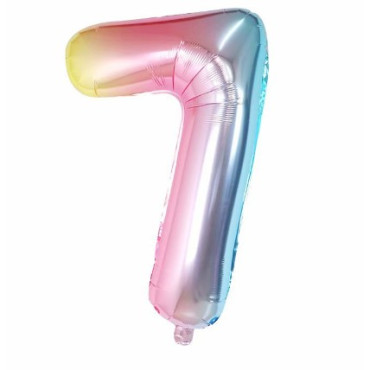 Balon din Folie Metalizata Cyrax, Figurina Cifra, Tema Aniversare 40 cm, Ambalaj Individual, Pai inclus, Umflare cu Aer sau Heliu, Multicolor, Cifra 7