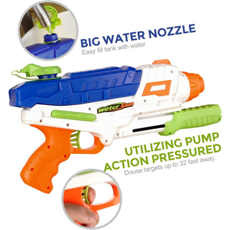 Set 2x Pistol cu Apa pentru Copii, Rezervor, Pentru Piscina/Plaja, Cyrax, 6ani+, Roz + Albastru, 600 ML