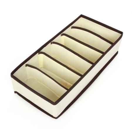 Cutie De Depozitare,  Pentru Lenjerie, Sosete Si Sutiene, Material Textil, 6 Compartimente, 32 x 16 x 10 cm, Culoare Bej