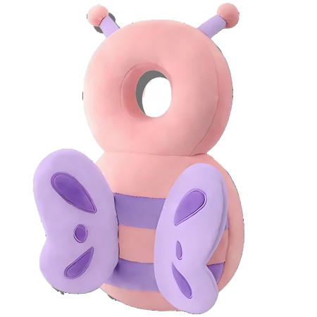 Perna tip Rucsac pentru Protectia Capului,  Tetiera tip Fluturas de Plus, pentru Bebelusi, 33x6x19 cm, Roz