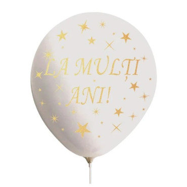 Set 10 Baloane din Latex, Cyrax, Model Party, La Multi Ani, 23 cm, 2.2 g, Alb