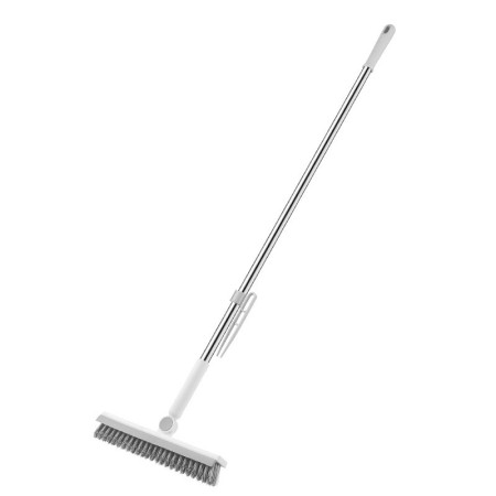 Perie de Curatare pentru Podele si Rosturi,  Lungime Maner 105 cm, Capat Pivotant 180 Grade, Peri din PP, Otel si Plastic, Cleste pentru Scame si Par Inclus, Alb