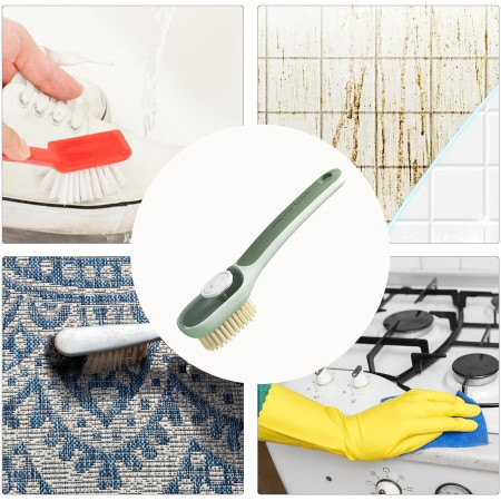 Perie Multifunctionala 2 in 1,  Perie Densa/Perie din Piele de Caprioara, cu Recipient Lichid, Maner Lung, 20.1x 4.3 x 5 cm, Verde