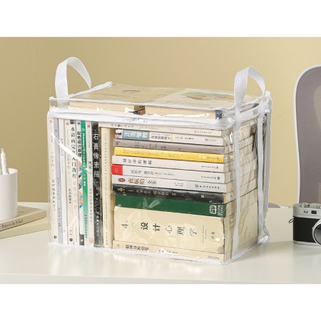 Cutie de Depozitare,  din PVC + Textil, Rezistenta la Apa, Geanta pentru Carti, 38x24x32 cm, Transparent-Alb