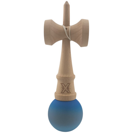 Kendama X Originala, Profesionala, Cyrax, din Lemn, Rubber Grip, 18 cm, Albastru/Gri/Bleu