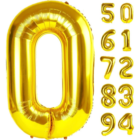 Balon din Folie Metalizata Cyrax, Figurina Cifra, Tema Aniversare 100 cm, Ambalaj Individual, Pai inclus, Umflare cu Aer sau Heliu, Auriu, Cifra 0