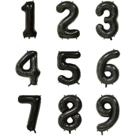 Balon din Folie Metalizata Cyrax, Figurina Cifra, Tema Aniversare 40 cm, Ambalaj Individual, Pai inclus, Umflare cu Aer sau Heliu, Negru, Cifra 7