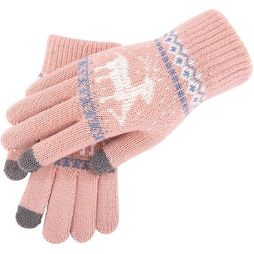 Manusi de Dama,  Model Ren, Functie Touchscreen (ecran tactil), Material Acril Tricotat, Manseta Elastica, Interior Catifelat, Marime Universala, Roz